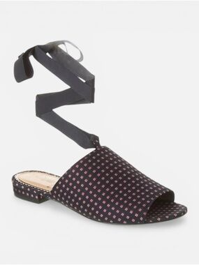 Sam Edelman Theodora Slide Mule Navy/Pink Geometric Print and Ankle Tie size 8